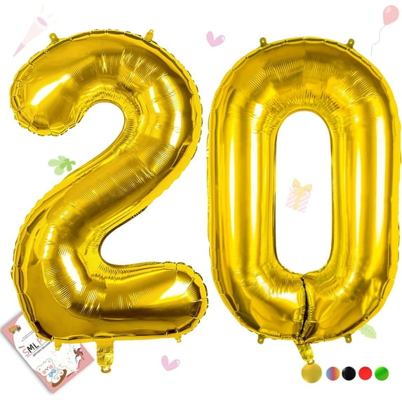 40 inch Number Balloon 0-9 Gold Large Number 20 Balloons,Digital Balloons for Birthday Party Celebration Decorations Supplies, Helium Foil Number Balloons for Wedding Anniversary