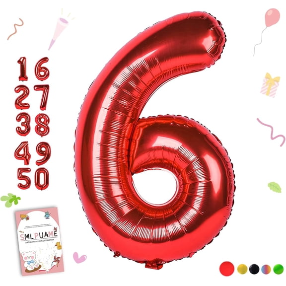 40 inch Number Balloon 0-9 Red Large Number 6 Balloons for 6th Birthday Party Celebration Decorations Supplies