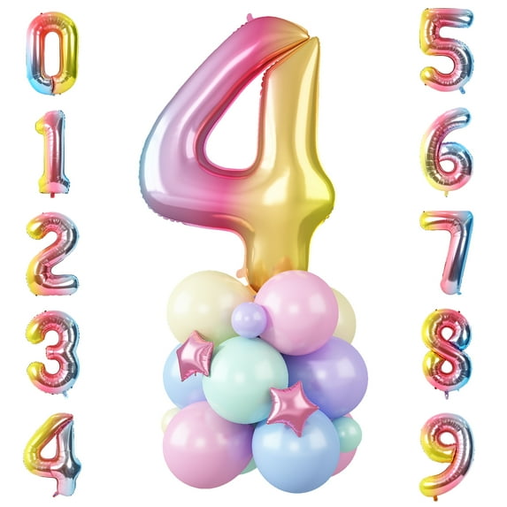 40 inch Rainbow Gradient Colorful Number 3 Baby Birthday Party Foil Helium Large Balloon with12 Inches Rainbow Latex Decoration Balloons