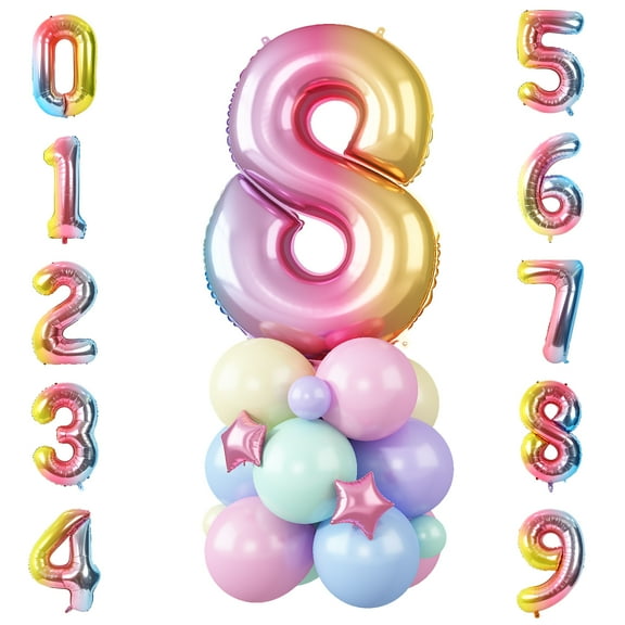 40 inch Rainbow Gradient Colorful Number 3 Baby Birthday Party Foil Helium Large Balloon with12 Inches Rainbow Latex Decoration Balloons