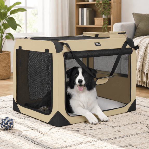 40-inch Rice White Collapsible Soft Sided Dog Crate, 40.0