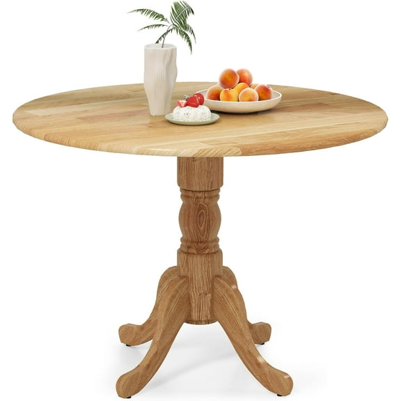 40-inch Round Dining Table, Rubber Wood Kitchen Dinette Table for 4 with Circle Tabletop & Pedestal Base, Mid Century Modern Dinette for Gathering, Leisure, Apartment, Bar (Natural)