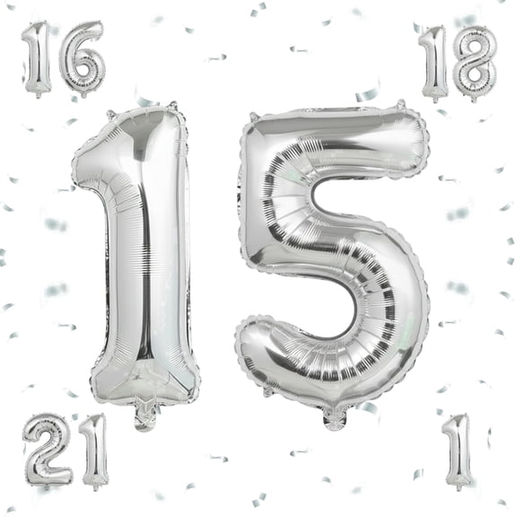 40‑inch Silver Foil Number 15 Balloon – Helium or Air Inflatable for 15th Birthday & Anniversary Party Decoration