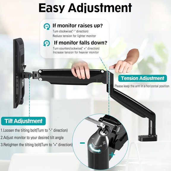 40 inch Single Monitor Mount Stand fits 30.9lbs Ultrawide Screen, Heavy Duty Gas Spring Monitor Arm, Premium Desk Computer VESA Mount with Height/Tilt/Swivel/Rotation Adjustable