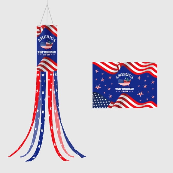40 inch USA 250th Anniversary Windsock 4th of July Red White Blue Wind Sock Hanging Patriotic American Windsocks for Outdoor Porch Yard Garden Home Decor