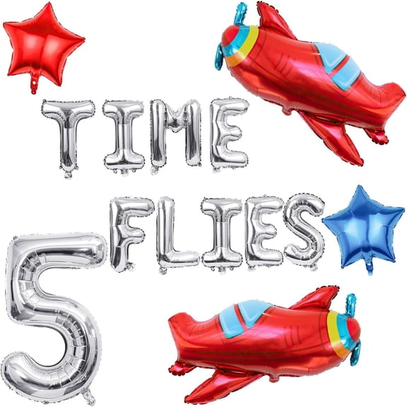 40 inch number 5 balloon Aircraft aluminum Film balloons TimeFlies aluminum Foil balloons flying birthday digital balloon
