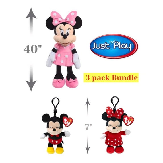40-inches Disney Giant Minnie Mouse™ Plush & 7-inches Disney Mickey Mouse™ and Disney Minnie Mouse™ Soft Body Clip Bundle of 3 Characters