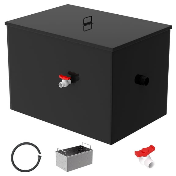 40 lb Commercial Grease Interceptor, Heavy-Duty Carbon Steel, Rust-Proof, Under Sink Grease Trap, Kitchen Waste Water Separator, for Restaurant, Food Plant, Home Kitchen