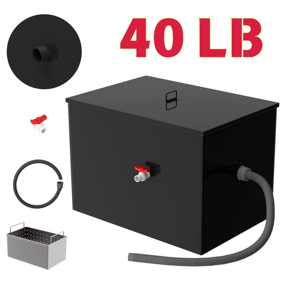 40 lb Grease Catcher, Under Sink Grease Trap, Grease Interceptor, High Capacity Carbon Steel Commercial Grease Trap, 15.32 GPM Waste Water Oil-water Separator, Grease Keeper Trap Jar, for Canteen