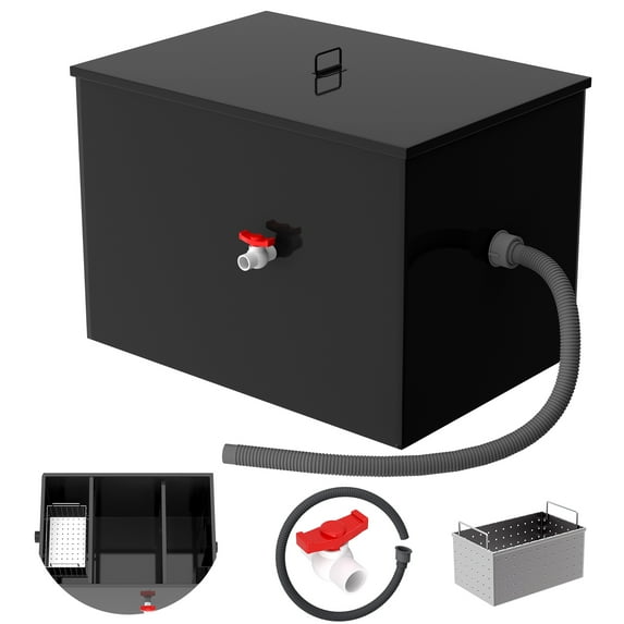 40 lb Grease Interceptor, Heavy-Duty Carbon Steel, Threaded Connection, Commercial Kitchen Grease Separator, Oil Water Separator, for Food Plant, Restaurant, Home