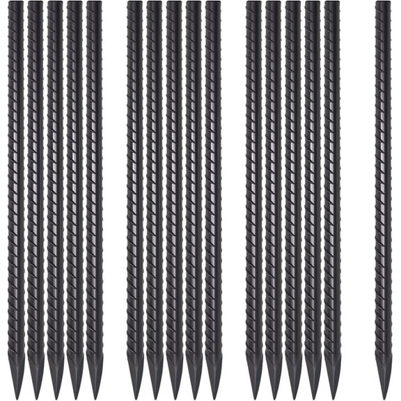 40 lnches Steel Rebar Stakes 10 Pcs, Heavy Duty Straight Landscpe Timber Spikes Metal Garden Camping Plant Support Garden Stakes Anti Rust Black Coating