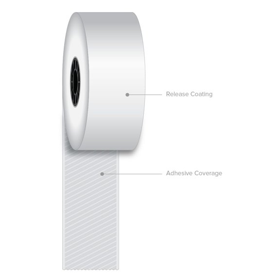 40 mm (1 1/2") x 270' Iconex Sticky Media Full Tack Linerless Label (12 Rolls)