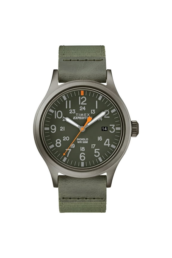 40 mm Mens Expedition Scout Leather & Nylon Strap Watch, Green & Gray