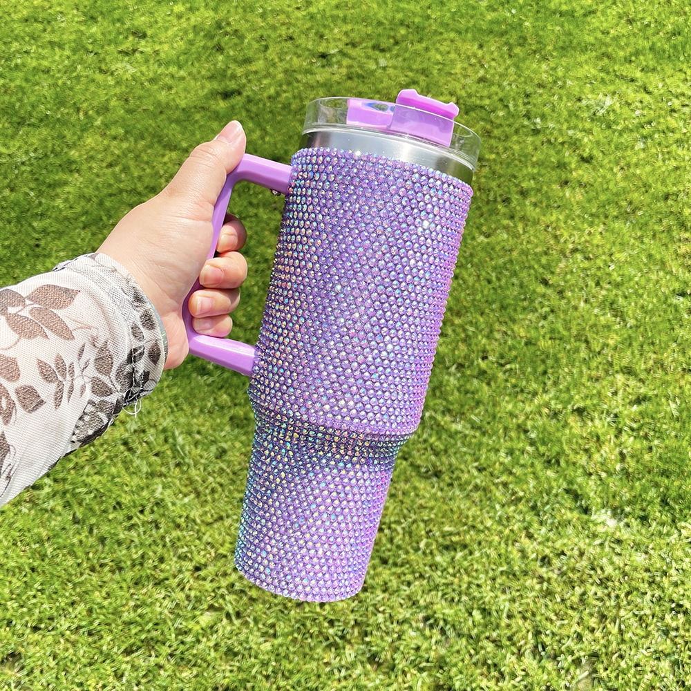 40 oz Bling Stainless Steel Tumbler with Straw-Purple
