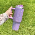 thumbnail image 1 of 40 oz Bling Stainless Steel Tumbler with Straw-Purple, 1 of 5