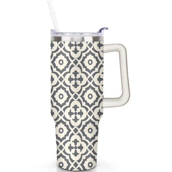 40 oz Bohemia Stainless Steel Tumbler Travel Mug Vacuum Insulated Handle Flip Straw Lid Leak Proof Gift for Him Her