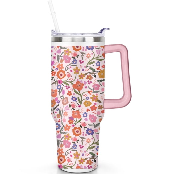 40 oz Boho Tumbler | Easy-Grip Handle | Bohemia Theme 40oz Tumbler | Slide-Lock Spill Proof Lid | Straw | Double Insulated | Thermal Coffee Mug | Birthday Boho Gifts