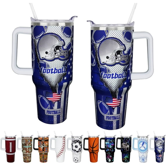 40 oz Boy Football Water Bottle Gifts Tumbler with Handle Straw Lid 40oz Football Lover Gift Double Stainless Steel Insulated Football Cup Travel Coffee Mug Football Water Bottles for Boys