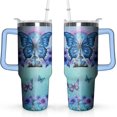 thumbnail image 1 of 40 oz Butterfly Tumbler with Handle and Straw Lid,Leak Proof Travel Stainless Insulated Tumbler,Cup Holder Friendly,Perfect for Outdoor Travel Car and Sports, 1 of 6