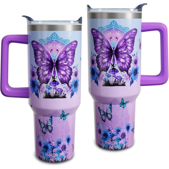 40 oz Butterfly Tumbler With handle and straw,Stainless Steel Cup Extra Large Vacuum Double Wall Insulated Tumblers Travel Mug,Hot and cold beverages Car Cup