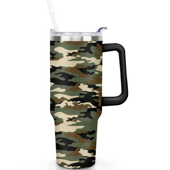 40 oz Camouflage Tumbler with Handle Flip Straw Lid Travel 40oz Camouflage Travel Must Haves Tumblers Lids Straws Vacuum Insulated Leak Proof Stainless Steel Cup Mug Unisex Gifts