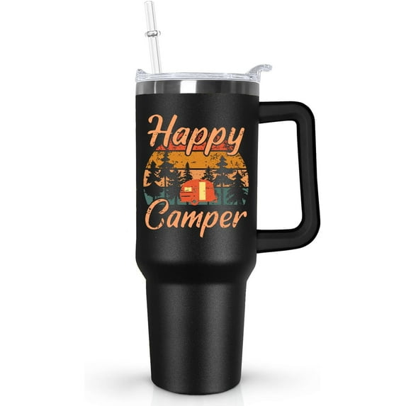 40 oz Camping Coffee Mug Cup Vacuum Insulated Travel Tumbler with Handle Lid and Straw,Rv Camping Essentials Accessories