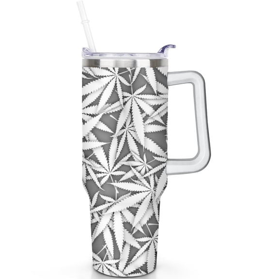 40 oz Cannabis Leaves Tumbler with Handle Flip Straw Lid Travel 40oz Cannabis Leaves Tumbler Lids Straws Vacuum Insulated Stainless Steel Leak Proof Cup Mug Gifts for Men Women Travel Must Haves