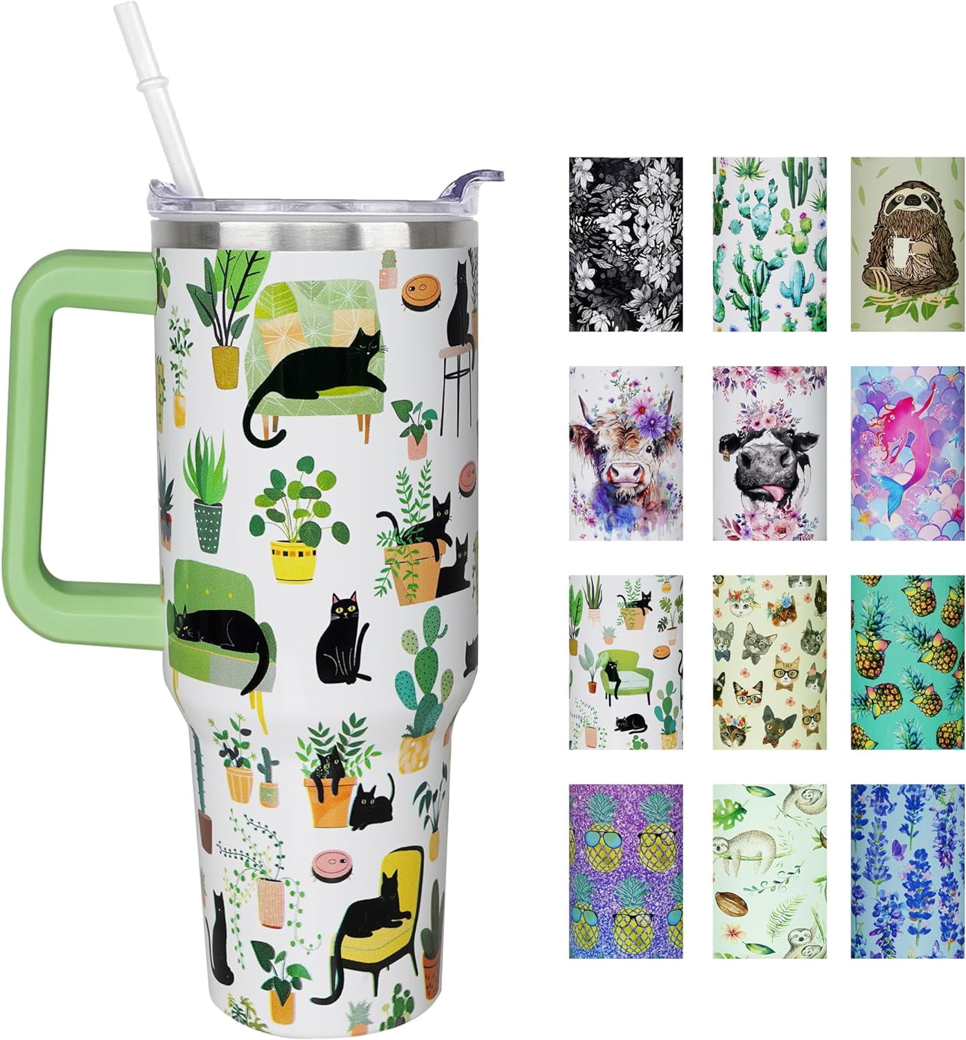 40oz Funny Black Cat Tumbler With Straw - Stainless Steel Vacuum Insulated Cup, Cat Lover Gift For Women