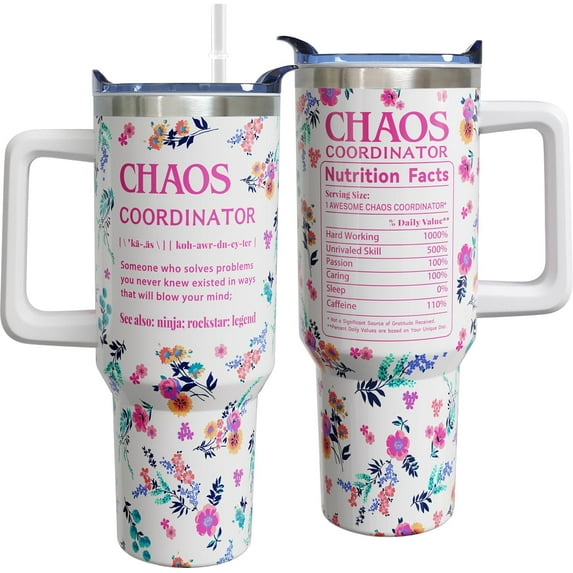40 oz Chaos Coordinator Tumbler with Handle Lid and Straw, Thank You Gifts for Women, Coworker, Manager, Employee Appreciation - Chaos Coordinator Gifts Cup Teacher Appreciation Gift