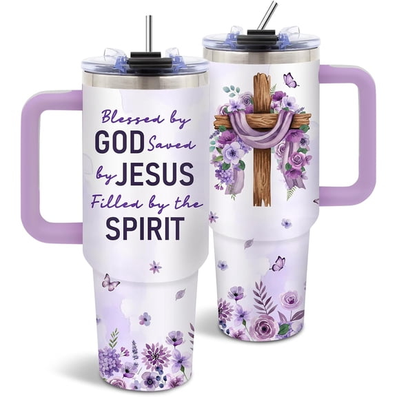 40 oz Christian Faith Tumbler with Handle and Straw, Religious Gifts for Women Girls, Stainless Steel Insulated Coffee Travel for Church Ladies Gifts, Christian Thanksgiving Birthday Gift