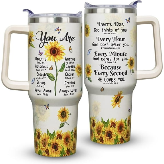 40 oz Christian Tumblers with Handle Gifts for Women Faith, Bible Verse Scripture Gifts, Inspirational Religious Spiritual Gifts for Women, Baptism Gifts for Girl