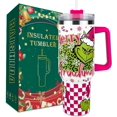 thumbnail image 1 of 40 oz Christmas Grinhi Tumbler with Handle and Straw, Stainless Steel Tumbler with Lid Straw, Car Sports Travel Cup Christmas Gift 40oz Tumblers (Christmas 1), 1 of 6