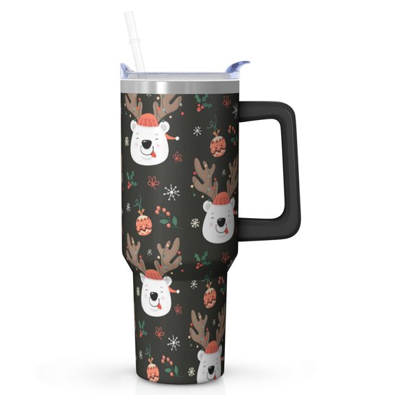 40 oz Christmas Tree Bells Tumbler with Handle and Straw, Stainless Steel Insulated Cup 40 oz, Leak Proof Holiday Mug, Festive Present