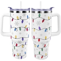 40 oz Christmas Tumbler with Handle and Straw, Snowflakes Christmas Cup Gifts for Women Men Adults, Xmas Winter Stainless Steel Leak Proof Vacuum Insulated Tumbler Travel Coffee Mug (Colorful)