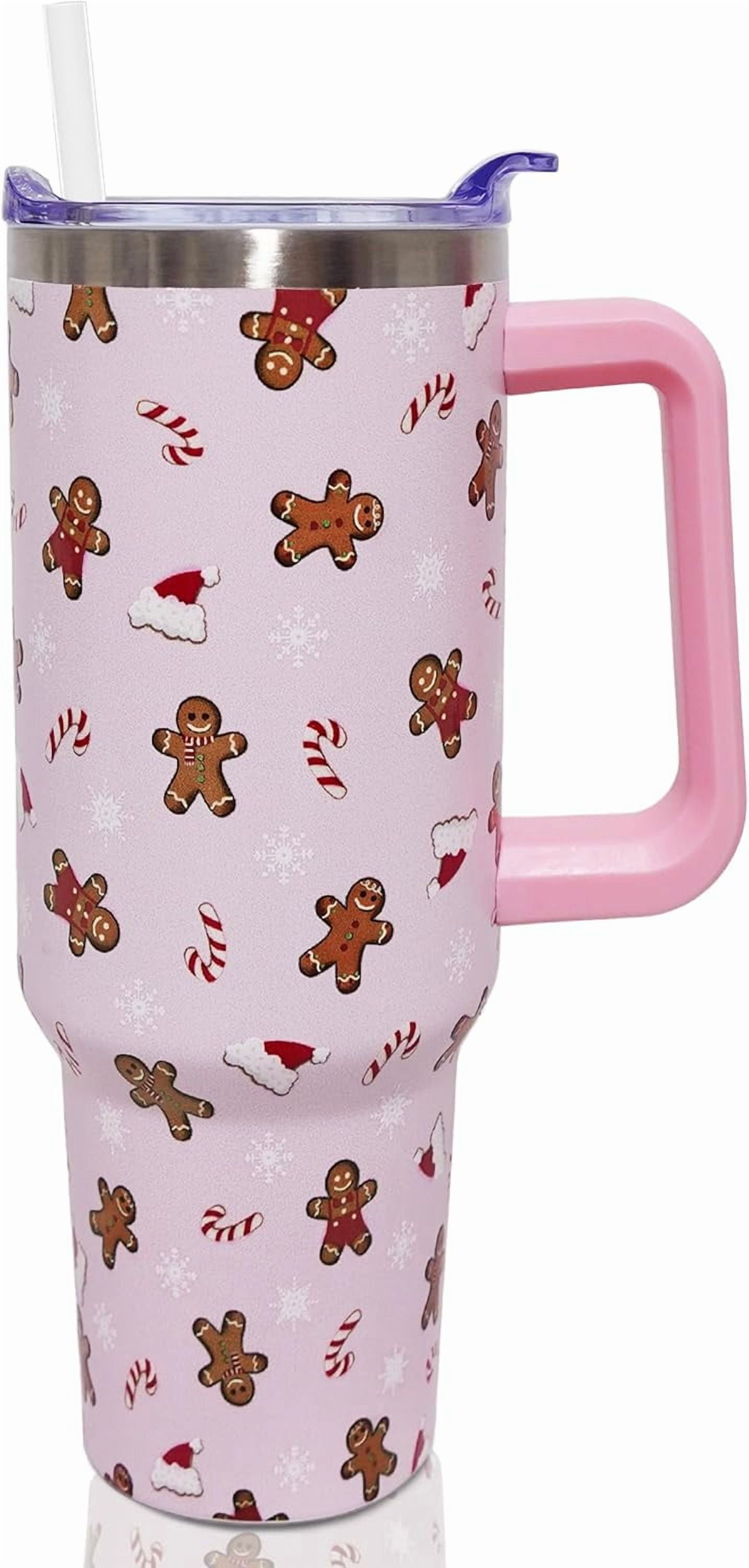 Christmas Gingerbread 40 Oz Tumbler With Handle Lid And Straw, Stainless Steel Double Walled Vacuum Insulated Cup, Cute Anniversary Wedding Birthday Gifts Tumbler For Women Men Friends Outdoor Indoor