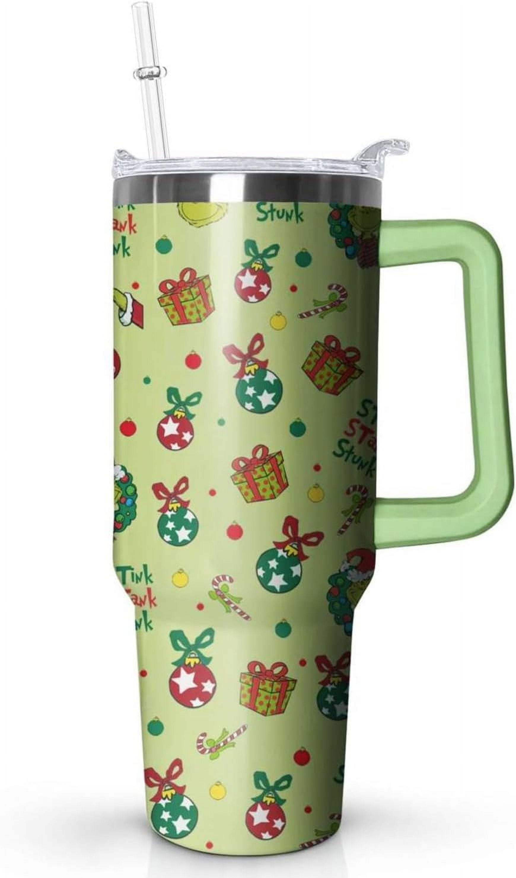 40 oz Christmas Tumbler with Handle Lid and Straw, Green Merry