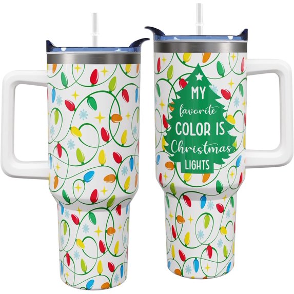40 oz Christmas Tumbler with Handle, Stainless Steel Xmas Holiday Christmas Insulated Tumblers for Women with Lids and Straws Water Bottle