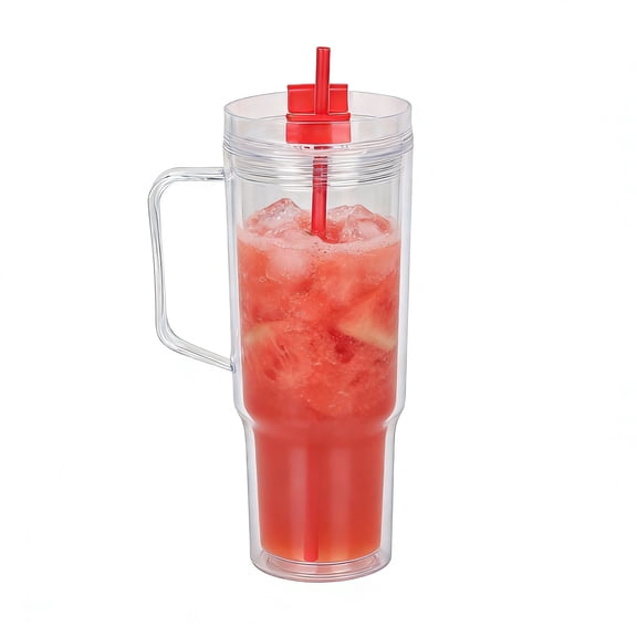 40 oz Clear Plastic Tumbler - Reusable Iced Coffee Cup with Lid and Straw, Suitable for family gatherings, movies, car trips and outdoor iced coffee cups Perfect for Daily Use and festival gifts