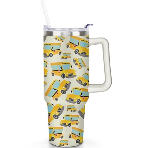 40 oz Construction Tumbler with Handle Flip Straw Lid Travel 40oz Car Tumblers Lids Straws Vacuum Insulated Leak Proof Stainless Steel Cup Mug Gifts for Men Women Travel