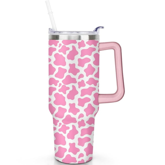 40 oz Cow Print Tumbler, Handle Spill Proof Lid 40oz Cow Print Theme Tumbler, Straw Double Insulated Travel Cup Cow Print Lover Gifts Travel Accessories Must Have