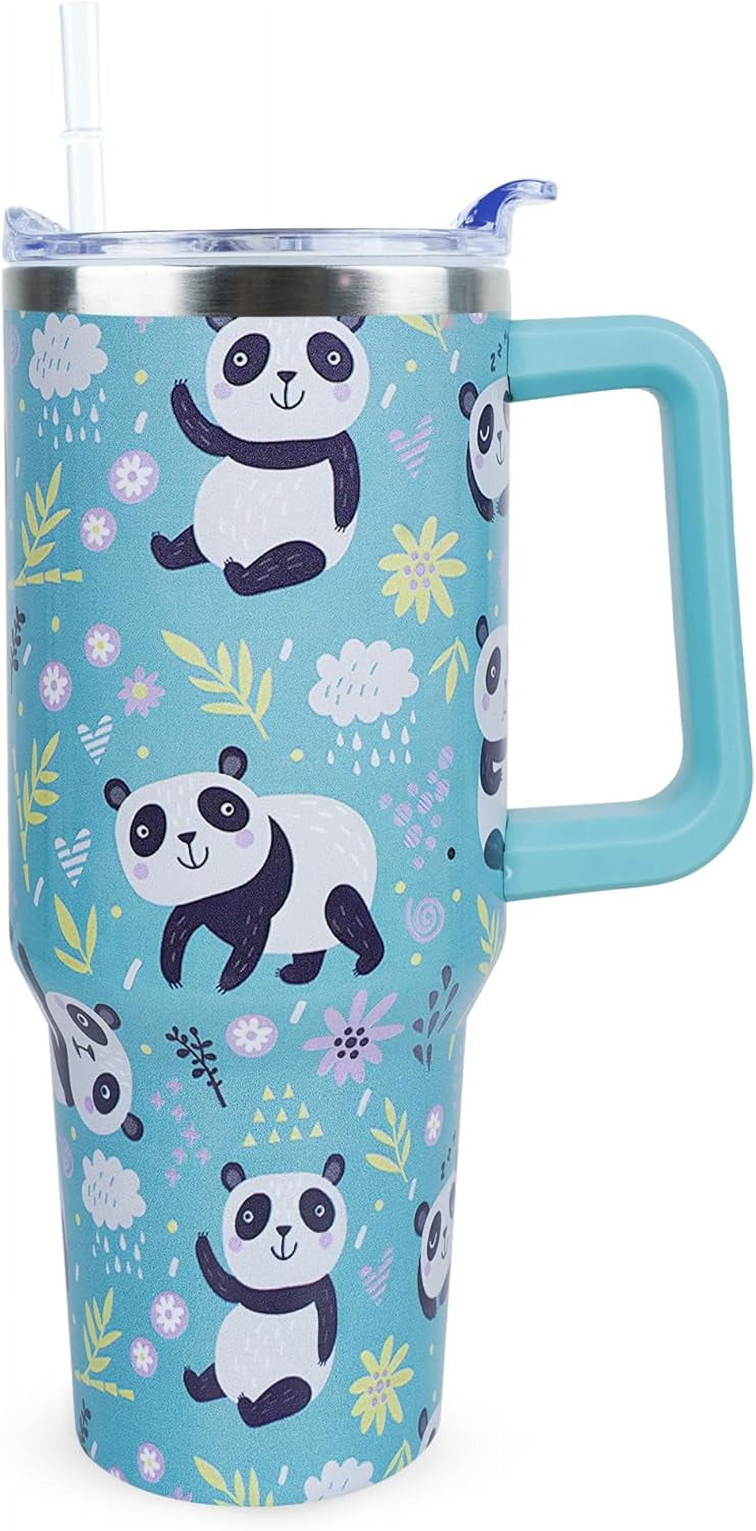 40 oz Cute Panda Tumbler with Handle and Straw, Stainless Steel ...