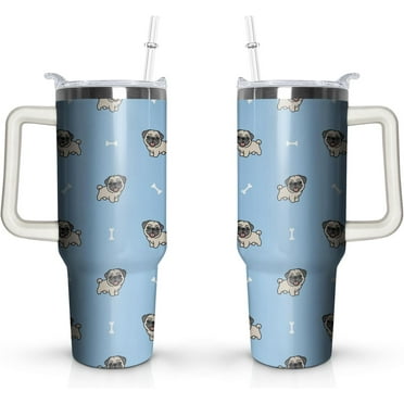 40 oz Cute Pug Tumbler with Handl Straw, Stainless Steel Insulated Cup with Lid and Straw, Travel Mug,Gifts for Women