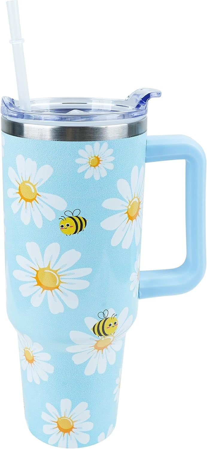 40 oz Tumbler With Handle，Straw and Silicone Boot，Stainless  Steel Water Bottle Travel Mug，Keeps Drinks Cold up to 30 Hours，Leak Proof,  Dishwasher Safe (Light yellow): Tumblers & Water Glasses