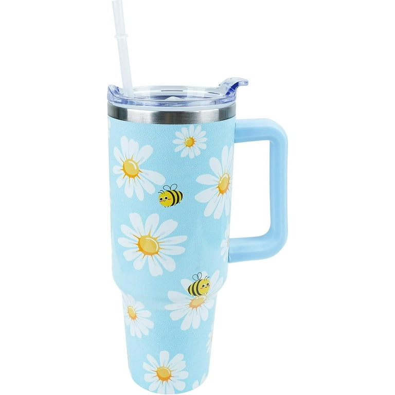40 oz Daisy Tumbler with Handle and Straw Lid Leak Proof, Daisy