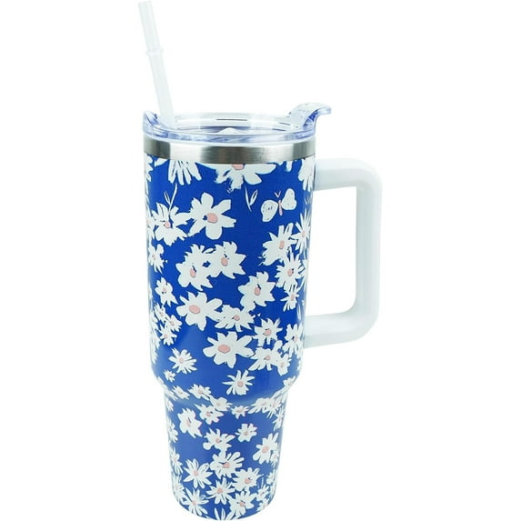 40 oz Daisy Tumbler with Handle and Straw Lid Leak Proof, Daisy Coffee Travel Mug with Handle Insulated for Hot and Cold Drink Ice, Birthday Gifts for Women Mom Girl Friend Wife