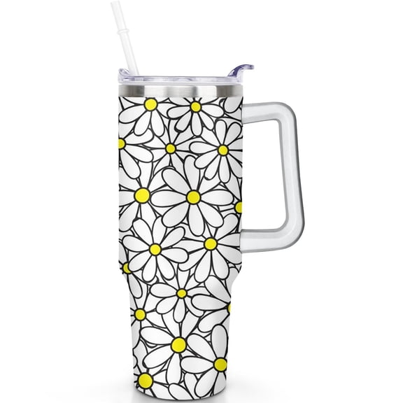 40 oz Daisy Tumbler with Handle Flip Straw Lid Daisy Tumblers with Lids Straws Vacuum Insulated Leak Proof Stainless Steel Travel Gifts