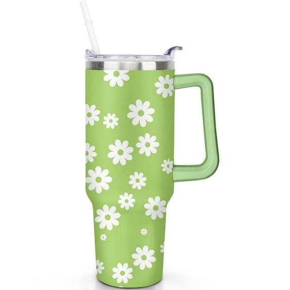 40 oz Daisy Tumbler with Handle Straw Daisy Theme 40oz Tumbler Spill Proof Lid Double Insulated Travel Must Have Mug Daisy Lover Gifts for Men Women