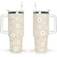 thumbnail image 1 of 40 oz Daisy Tumbler with Handle and Straw Lid Daisy Themed Gifts for Women Flower Lovers Double Insulated Cup Travel Coffee Mug, 1 of 6