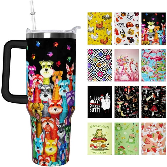 40 oz Dog Tumbler with Handle and Straw Lid 40oz Dog Themed Gifts for Dog Lover Double Stainless Steel Insulated Cup Dog Travel Coffee Mug