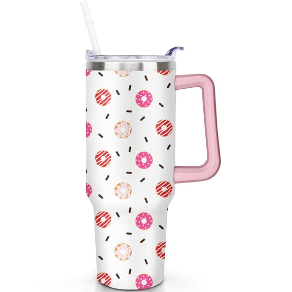 40 oz Donuts Tumbler Donuts Theme 40oz Tumbler with Handle Spill Proof Lid & Straw Double Wall Insulated Thermal Coffee Cup Donuts Gifts for Birthdays